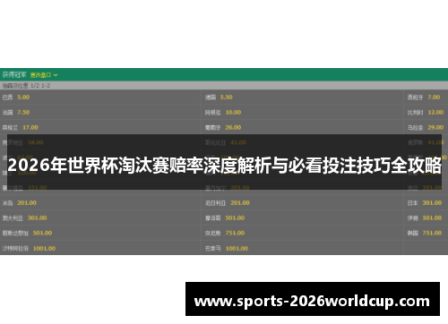 2026年世界杯淘汰赛赔率深度解析与必看投注技巧全攻略 2026年世界杯淘汰赛赔率深度解析与必看投注技巧全攻略